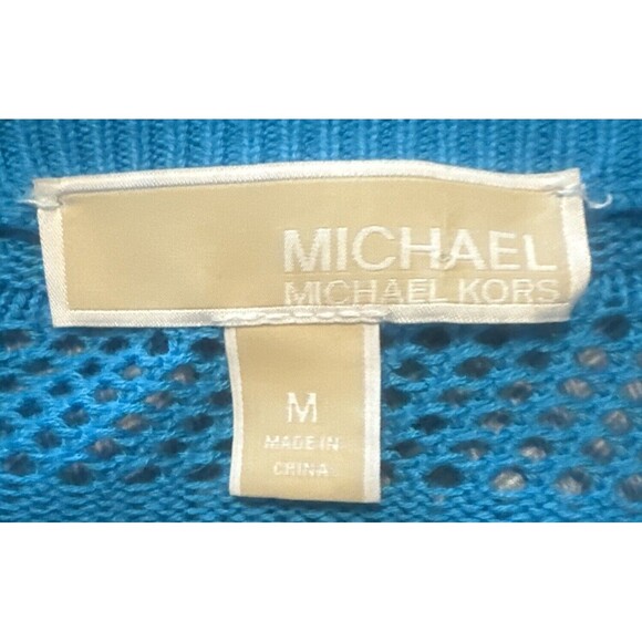 Women’s Michael Kors BLUE Coastal Lightweight Knit V Neck Tunic Sweater Sz M - Picture 7 of 7